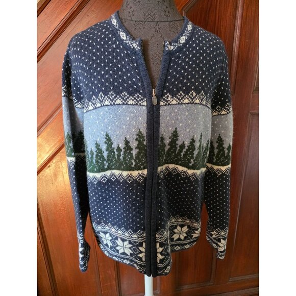 Vintage 90s Winter Theme Zip-Up Cardigan Sweater M - Picture 1 of 9